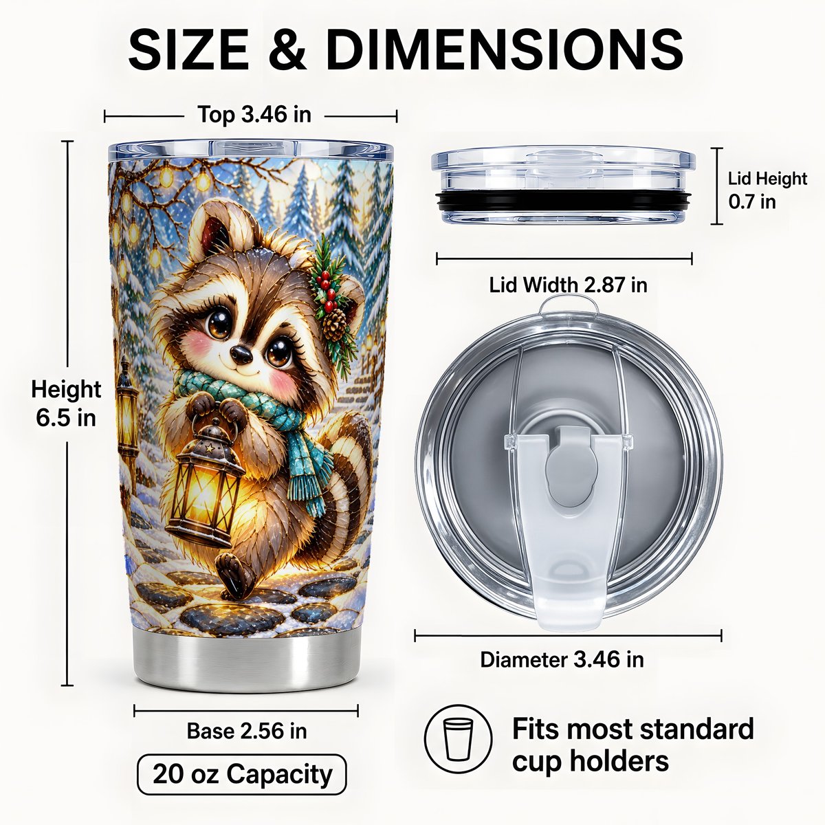 #pl[20oz|Steel] Raccoon Lantern Tumbler 20oz, Winter Tumbler, Stainless Steel Travel Cup