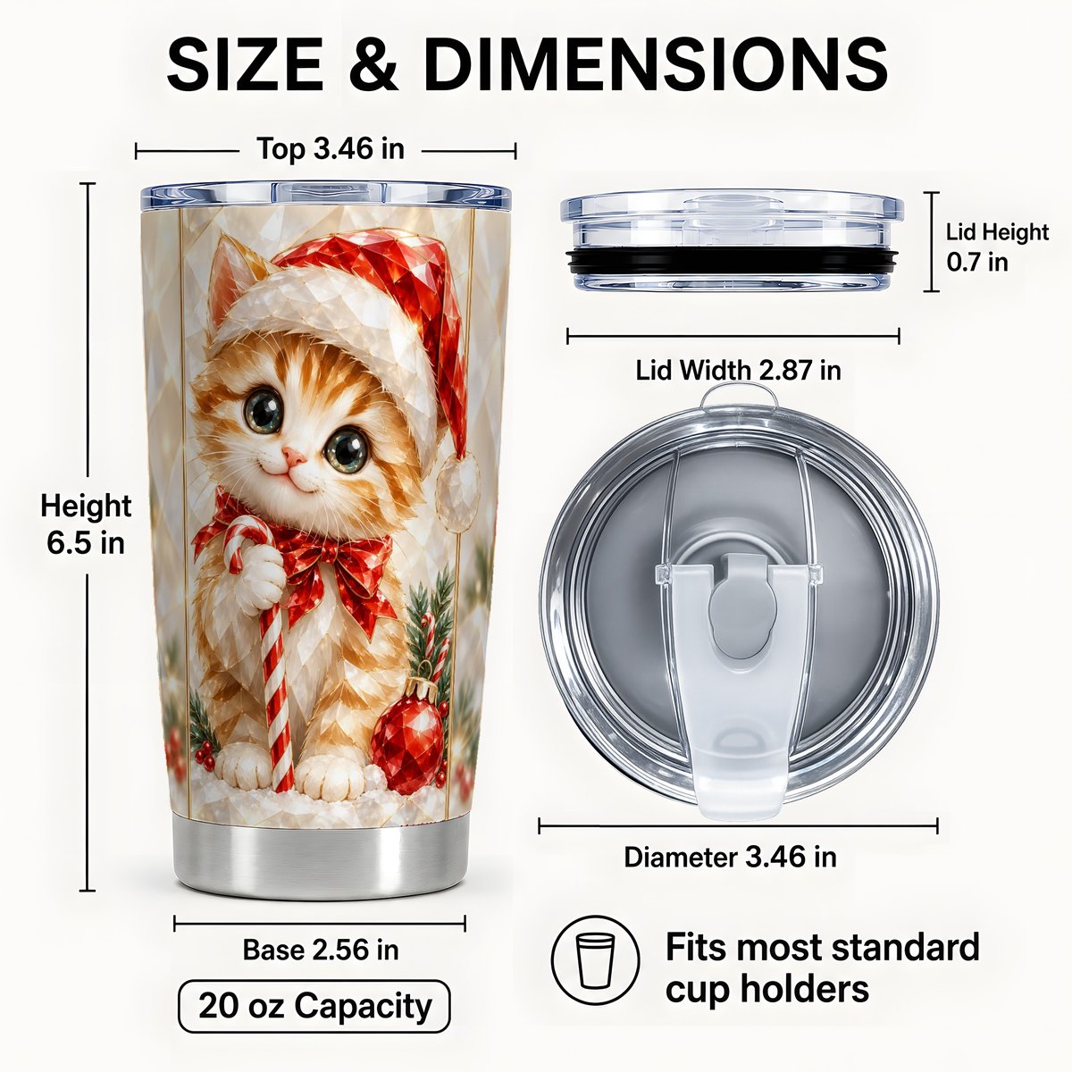 #pl[20oz|Steel] Christmas Cat Tumbler 20oz, Santa Kitten Tumbler, Stainless Steel Travel Cup