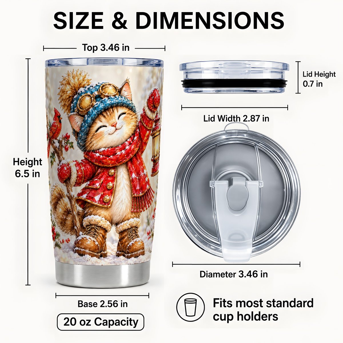 #pl[20oz|Steel] Winter Kitten Lantern Tumbler 20oz, Cat Tumbler, Stainless Steel Travel Cup