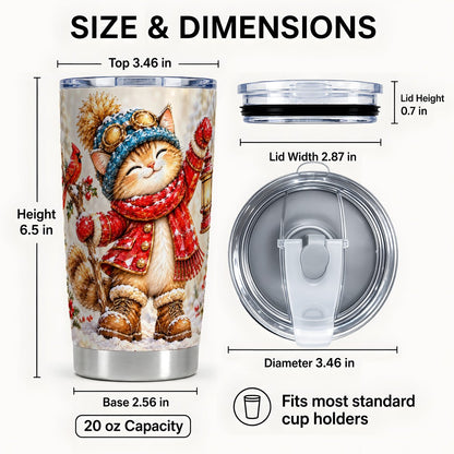 #pl[20oz|Steel] Winter Kitten Lantern Tumbler 20oz, Cat Tumbler, Stainless Steel Travel Cup