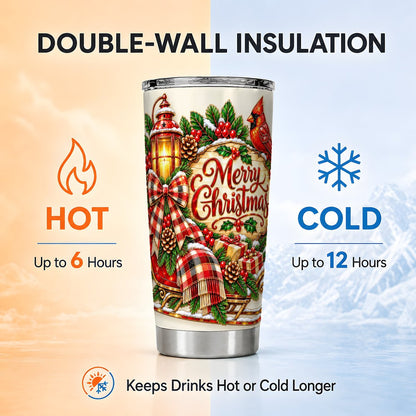 Christmas Cardinal Tumbler 20oz, Sleigh Tumbler, Steel Travel Cup