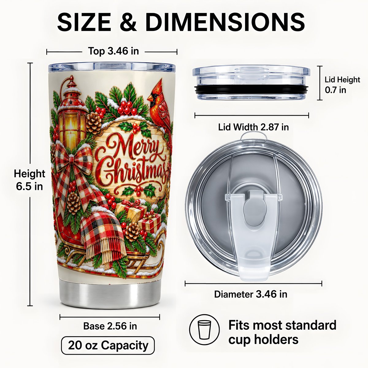#pl[20oz|Steel] Christmas Cardinal Tumbler 20oz, Sleigh Tumbler, Steel Travel Cup