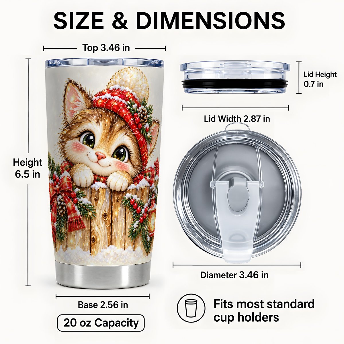 #pl[20oz|Steel] Christmas Kitten Tumbler 20oz, Festive Cat Tumbler, Steel Travel Cup