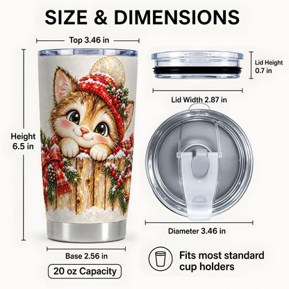 #pl[20oz|Steel] Christmas Kitten Tumbler 20oz, Festive Cat Tumbler, Steel Travel Cup