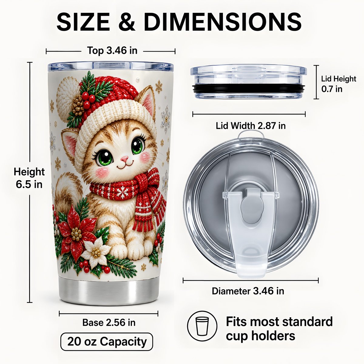 #pl[20oz|Steel] Christmas Cat Tumbler 20oz, Poinsettia Tumbler, Steel Travel Cup