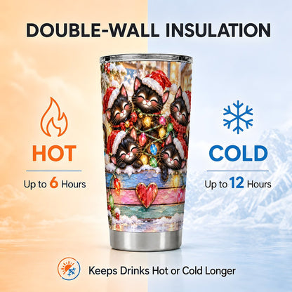 Christmas Kittens Tumbler 20oz, Holiday Cats Stainless Steel Travel Cup