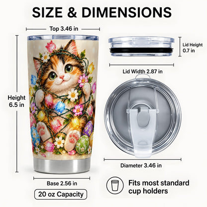 #pl[20oz|Steel] Easter Calico Kitten Tumbler 20oz, Floral Stainless Steel Travel Cup