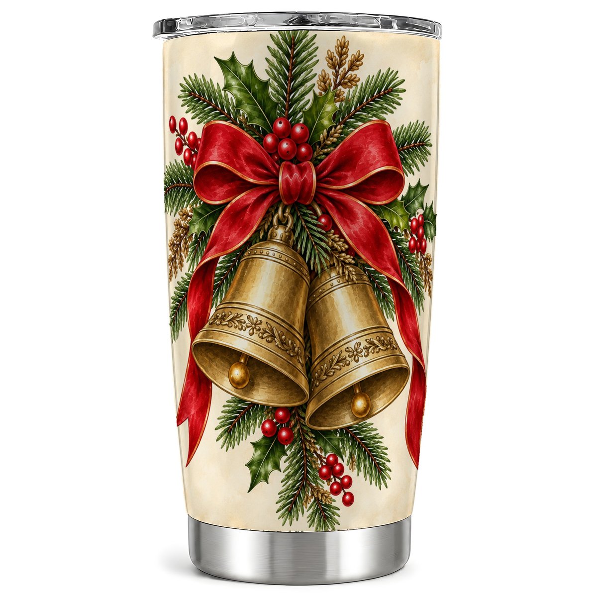 Christmas Bells Tumbler 20oz, Holiday Tumbler, Stainless Steel Travel Cup