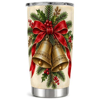 Christmas Bells Tumbler 20oz, Holiday Tumbler, Stainless Steel Travel Cup