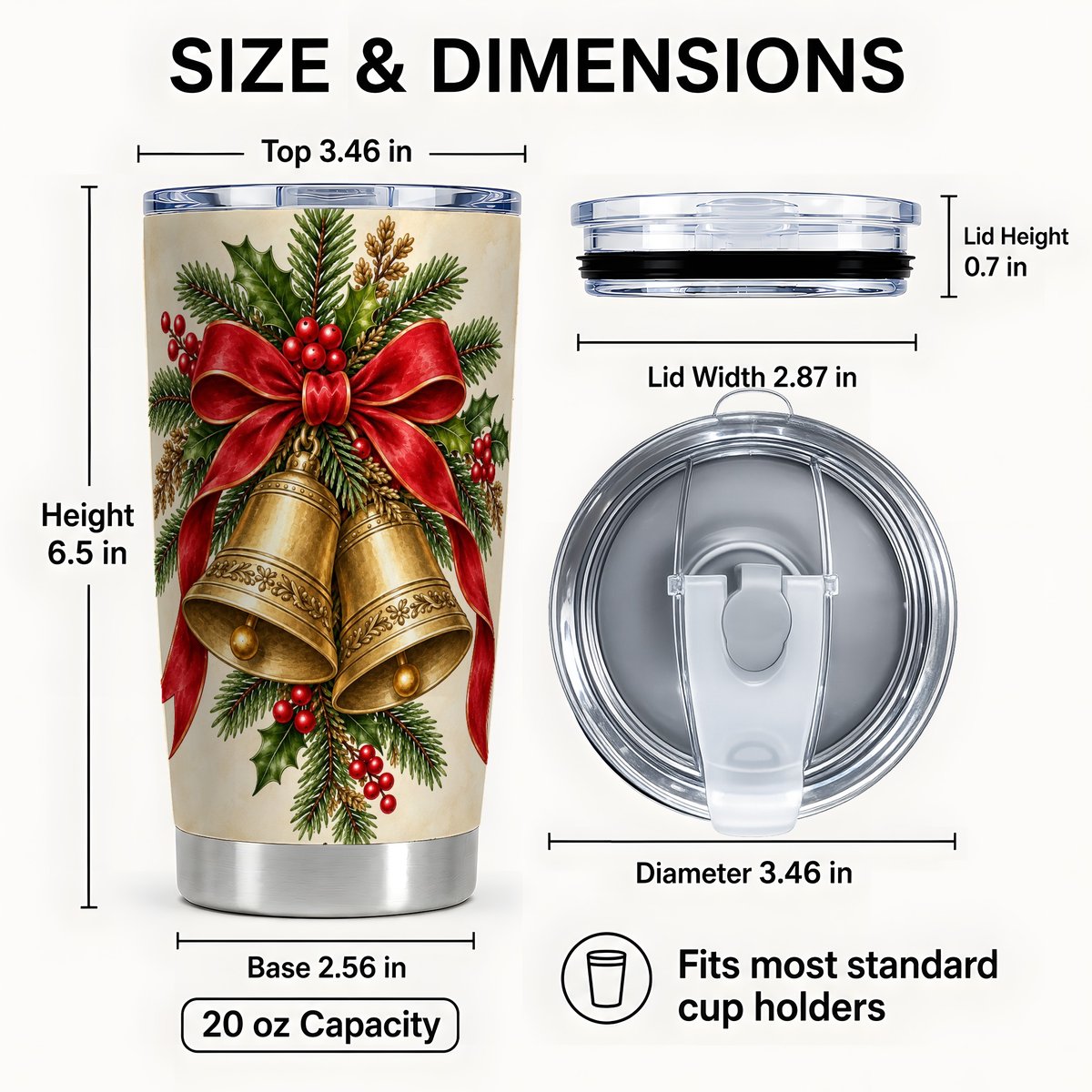 #pl[20oz|Steel] Christmas Bells Tumbler 20oz, Holiday Tumbler, Stainless Steel Travel Cup