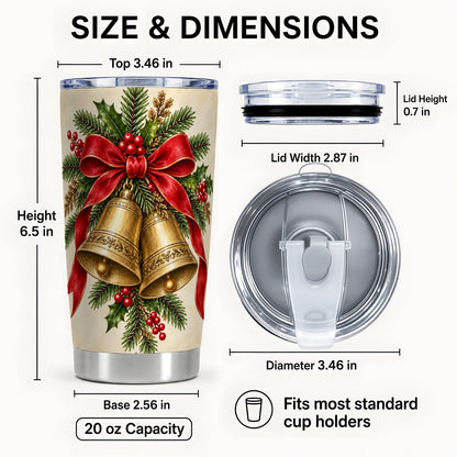 #pl[20oz|Steel] Christmas Bells Tumbler 20oz, Holiday Tumbler, Stainless Steel Travel Cup