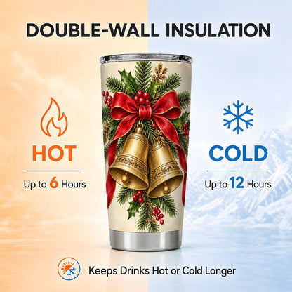 Christmas Bells Tumbler 20oz, Holiday Tumbler, Stainless Steel Travel Cup