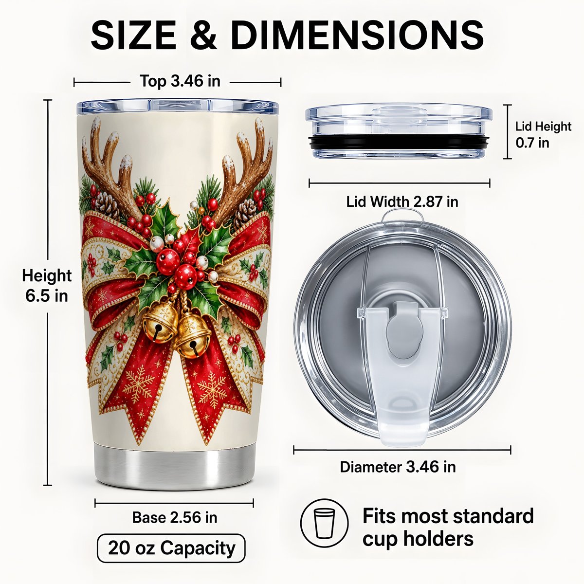 #pl[20oz|Steel] Reindeer Bow Tumbler 20oz, Holiday Tumbler, Stainless Steel Travel Cup