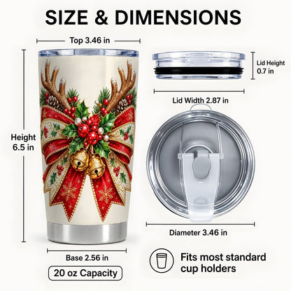 #pl[20oz|Steel] Reindeer Bow Tumbler 20oz, Holiday Tumbler, Stainless Steel Travel Cup