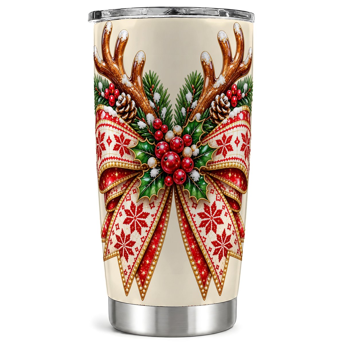 Snowflake Bow Tumbler 20oz, Winter Tumbler, Stainless Steel Travel Cup