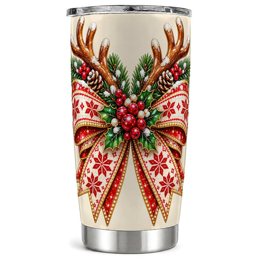Snowflake Bow Tumbler 20oz, Winter Tumbler, Stainless Steel Travel Cup