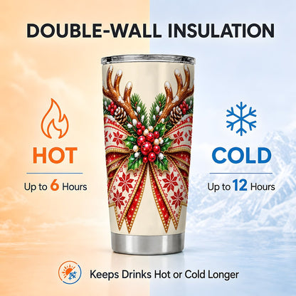 Snowflake Bow Tumbler 20oz, Winter Tumbler, Stainless Steel Travel Cup