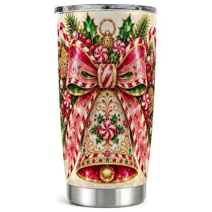 Candy Cane Bell Tumbler 20oz, Festive Tumbler, Stainless Steel Travel Cup