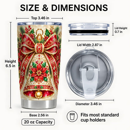 #pl[20oz|Steel] Christmas Bell Tumbler 20oz, Poinsettia Stainless Steel Travel Cup