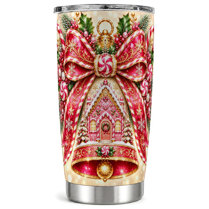 Gingerbread Bell Tumbler 20oz, Candy Cane Stainless Steel Travel Cup