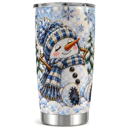 Blue Snowman Tumbler 20oz, Snowflake Stainless Steel Travel Cup