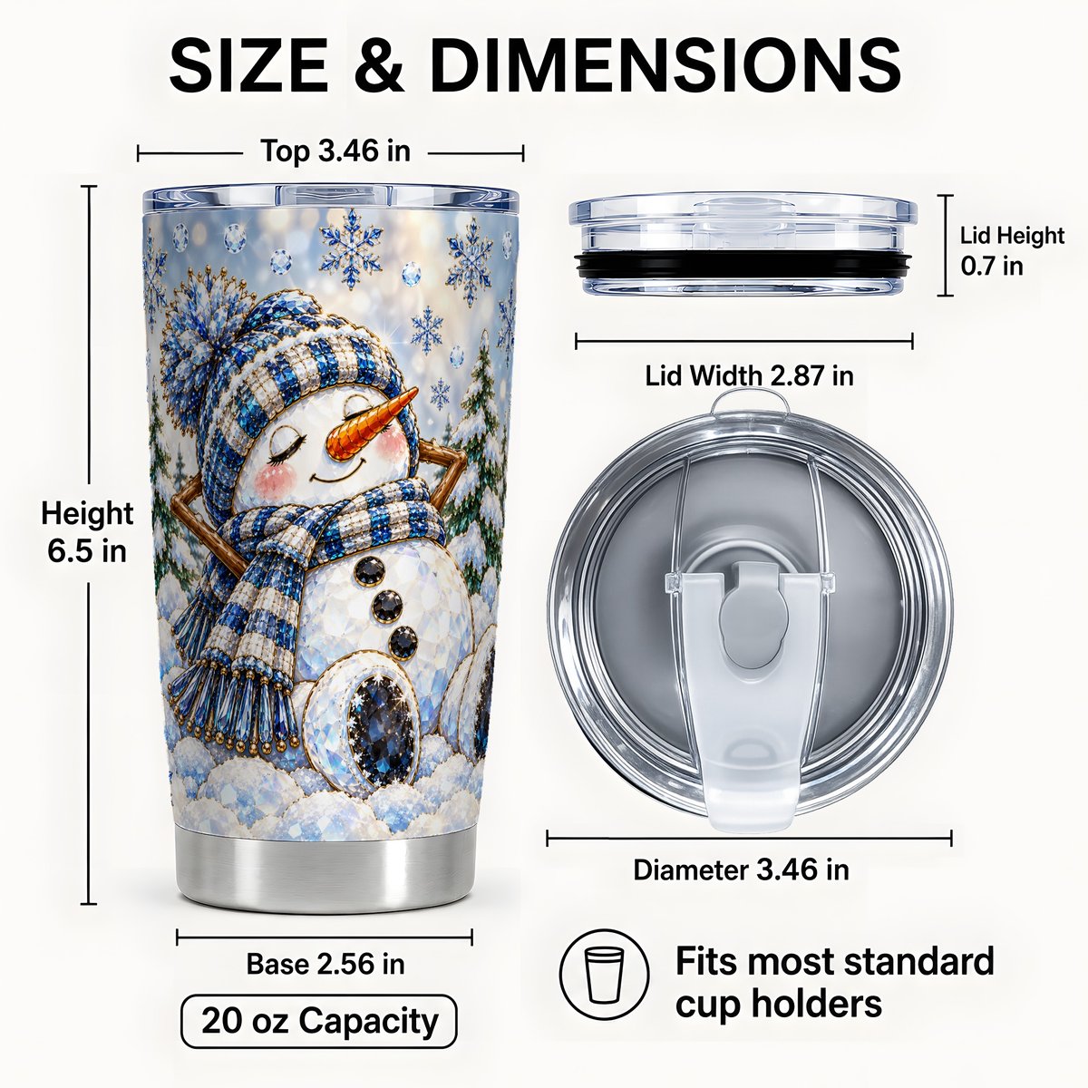 #pl[20oz|Steel] Blue Snowman Tumbler 20oz, Snowflake Stainless Steel Travel Cup