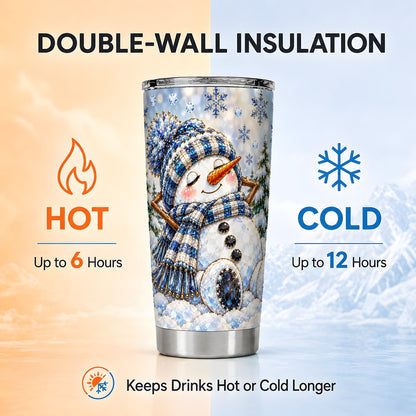 Blue Snowman Tumbler 20oz, Snowflake Stainless Steel Travel Cup