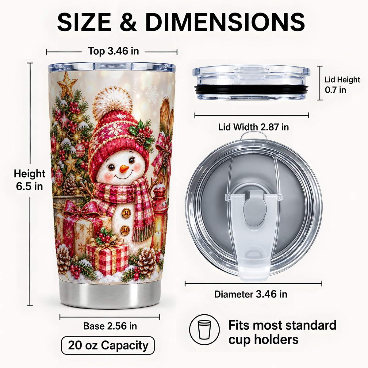 #pl[20oz|Steel] Christmas Snowman Tumbler 20oz, Holiday Stainless Steel Travel Cup
