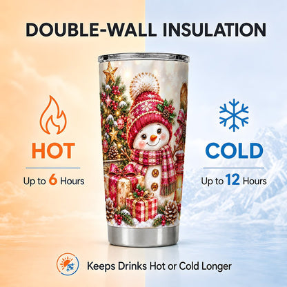 Christmas Snowman Tumbler 20oz, Holiday Stainless Steel Travel Cup