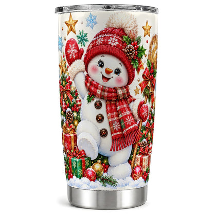 Christmas Snowman Tumbler 20oz, Winter Stainless Steel Travel Cup