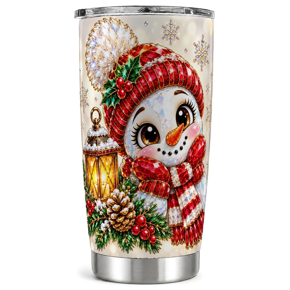 Crystal Snowman Tumbler 20oz, Lantern Stainless Steel Travel Cup