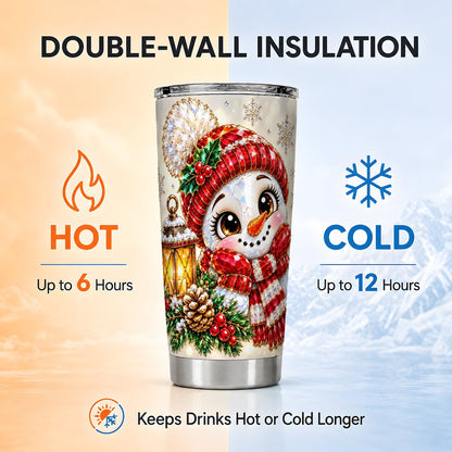 Crystal Snowman Tumbler 20oz, Lantern Stainless Steel Travel Cup