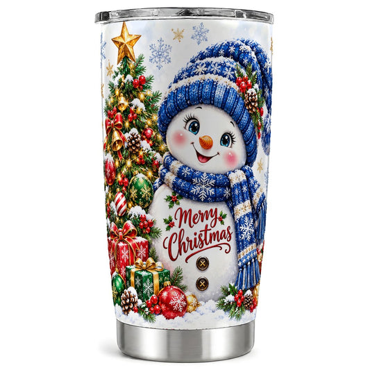 Blue Hat Snowman Tumbler 20oz, Christmas Stainless Steel Travel Cup