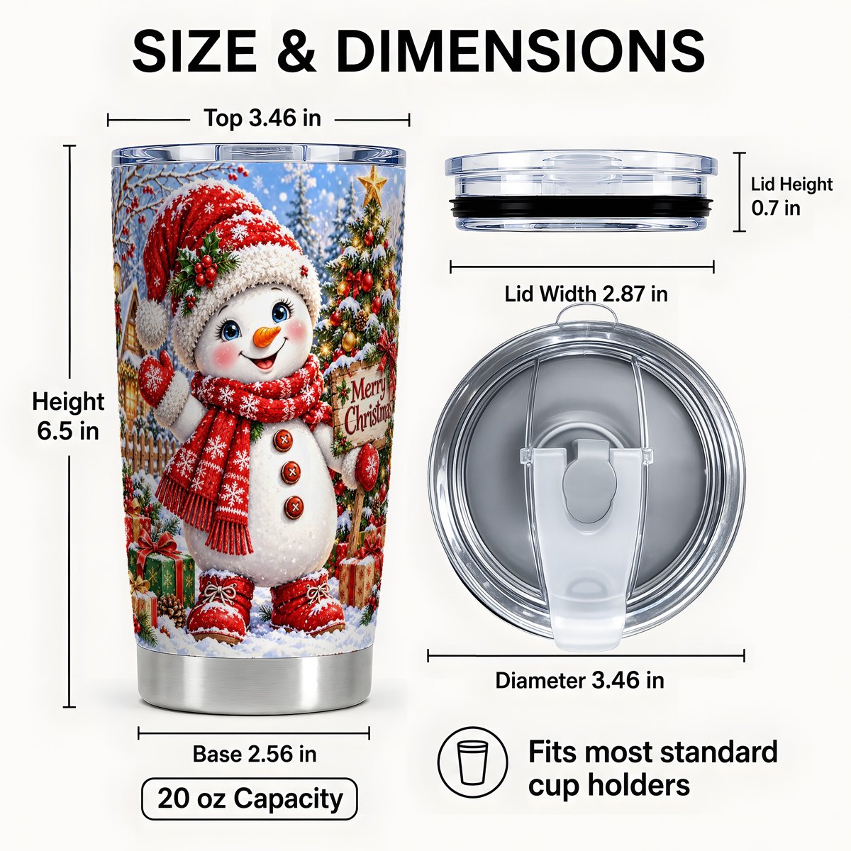 #pl[20oz|Steel] Christmas Village Snowman Tumbler 20oz, Stainless Steel Travel Cup