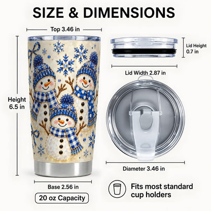 #pl[20oz|Steel] Blue Snowman Family Tumbler 20oz, Winter Stainless Steel Travel Cup