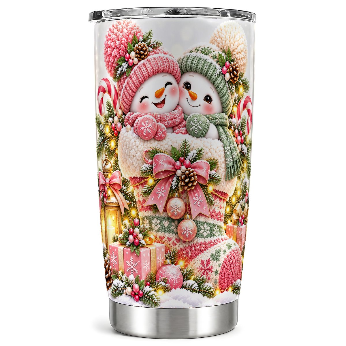 Snowman Duo Tumbler 20oz, Winter Tumbler, Stainless Steel Travel Cup