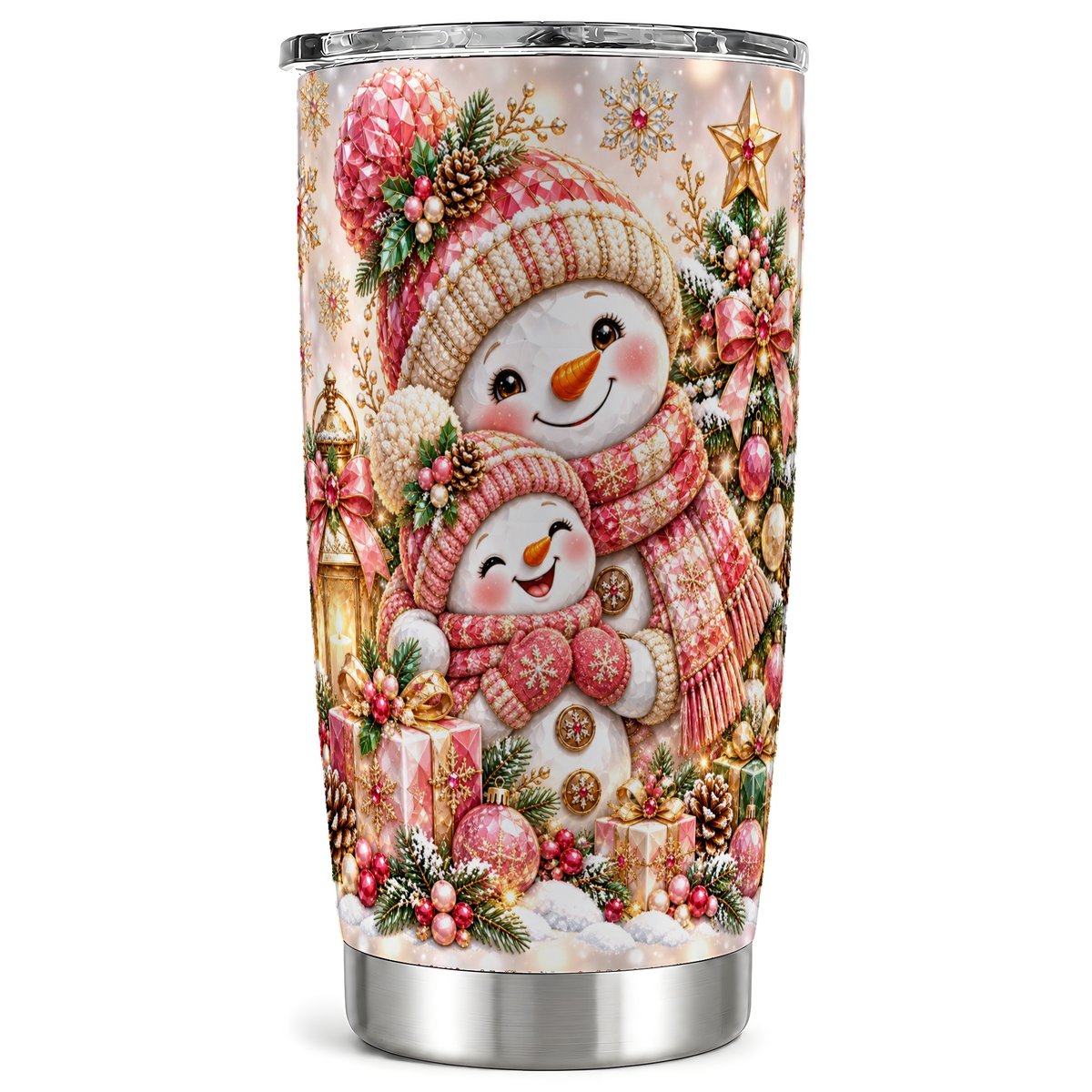Snowman Family Tumbler 20oz, Holiday Tumbler, Stainless Steel Travel Cup
