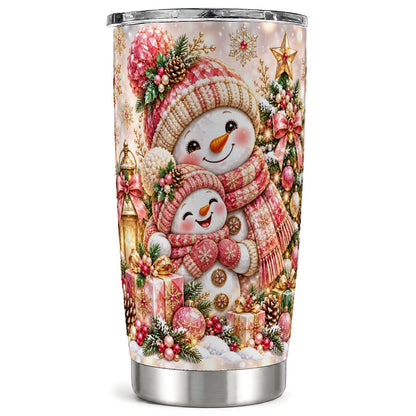 Snowman Family Tumbler 20oz, Holiday Tumbler, Stainless Steel Travel Cup