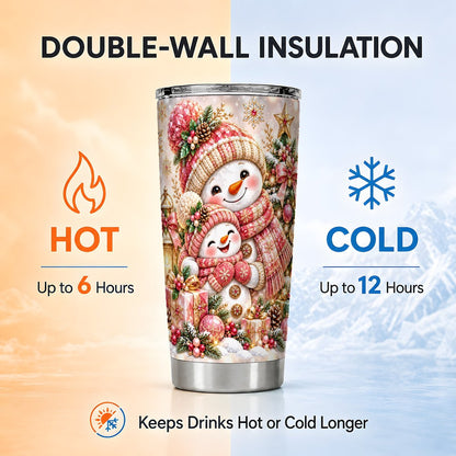 Snowman Family Tumbler 20oz, Holiday Tumbler, Stainless Steel Travel Cup