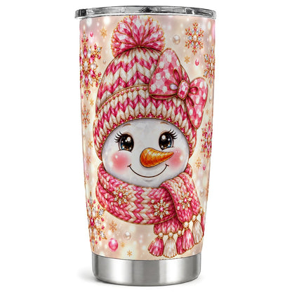Pink Snowgirl Tumbler 20oz, Snowflake Tumbler, Stainless Steel Travel Cup