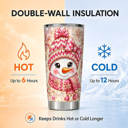Pink Snowgirl Tumbler 20oz, Snowflake Tumbler, Stainless Steel Travel Cup
