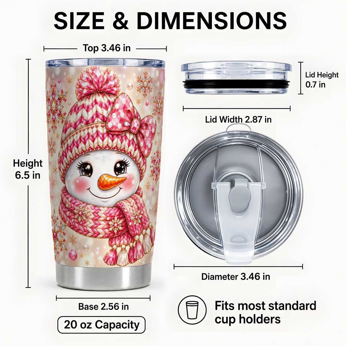 #pl[20oz|Steel] Pink Snowgirl Tumbler 20oz, Snowflake Tumbler, Stainless Steel Travel Cup