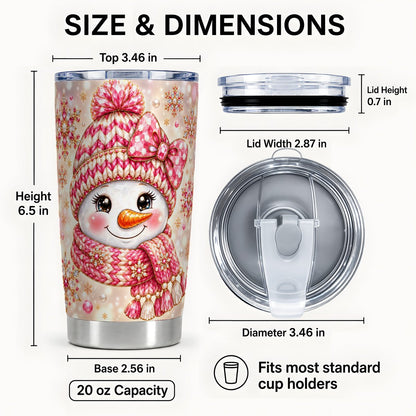 #pl[20oz|Steel] Pink Snowgirl Tumbler 20oz, Snowflake Tumbler, Stainless Steel Travel Cup
