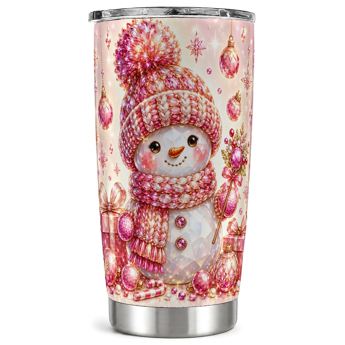 Crystal Snowman Tumbler 20oz, Winter Tumbler, Stainless Steel Travel Cup