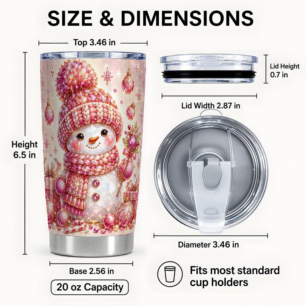 #pl[20oz|Steel] Crystal Snowman Tumbler 20oz, Winter Tumbler, Stainless Steel Travel Cup