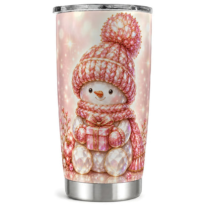 Pink Snowman Tumbler 20oz, Crystal Tumbler, Stainless Steel Travel Cup