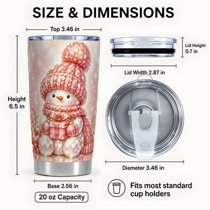 #pl[20oz|Steel] Pink Snowman Tumbler 20oz, Crystal Tumbler, Stainless Steel Travel Cup