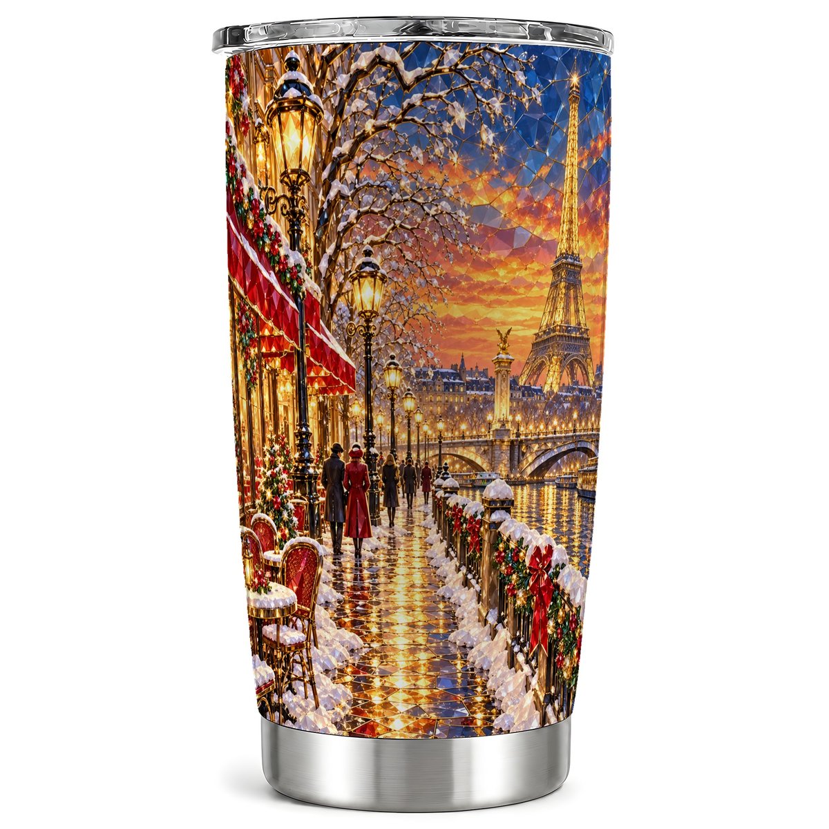 Paris Christmas 20oz Tumbler, Winter Scene Tumbler, Steel Travel Cup