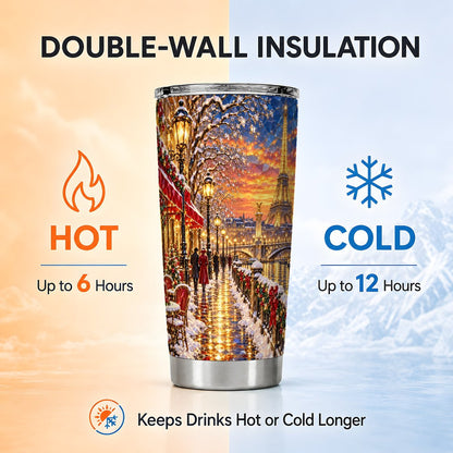 Paris Christmas 20oz Tumbler, Winter Scene Tumbler, Steel Travel Cup