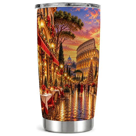 Rome Christmas 20oz Tumbler, Colosseum Tumbler, Steel Travel Cup